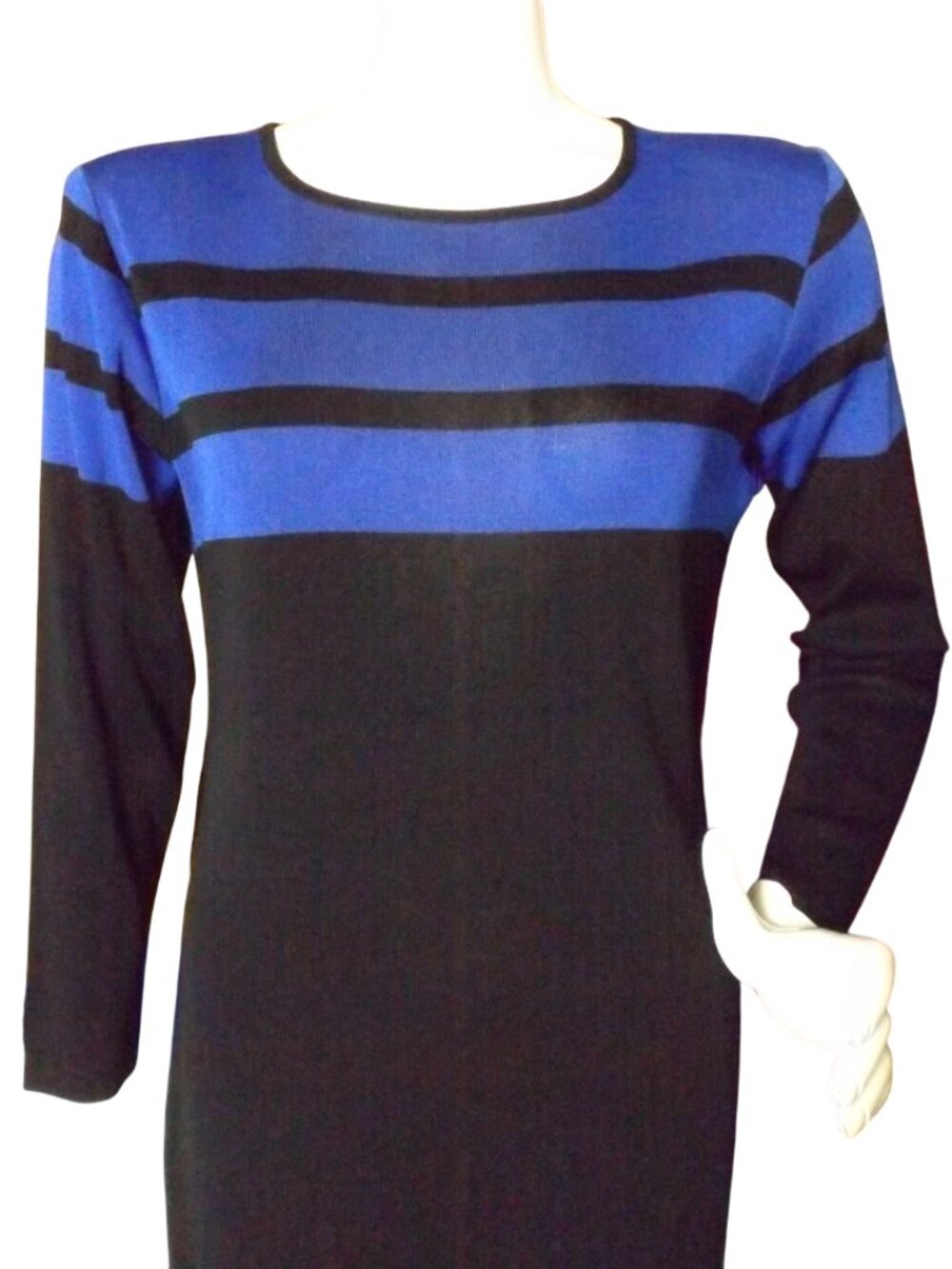 EXCLUSIVELY MISOOK Dress, S, Black/Blue Top, Long sleeves, Acrylic, Knee length - Picture 2 of 11